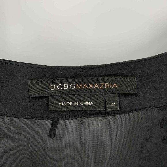 BCBGMaxazria Black Jacquard Women's V-Neck Zip Up Midi Flared Dress 12 - Picture 2 of 4